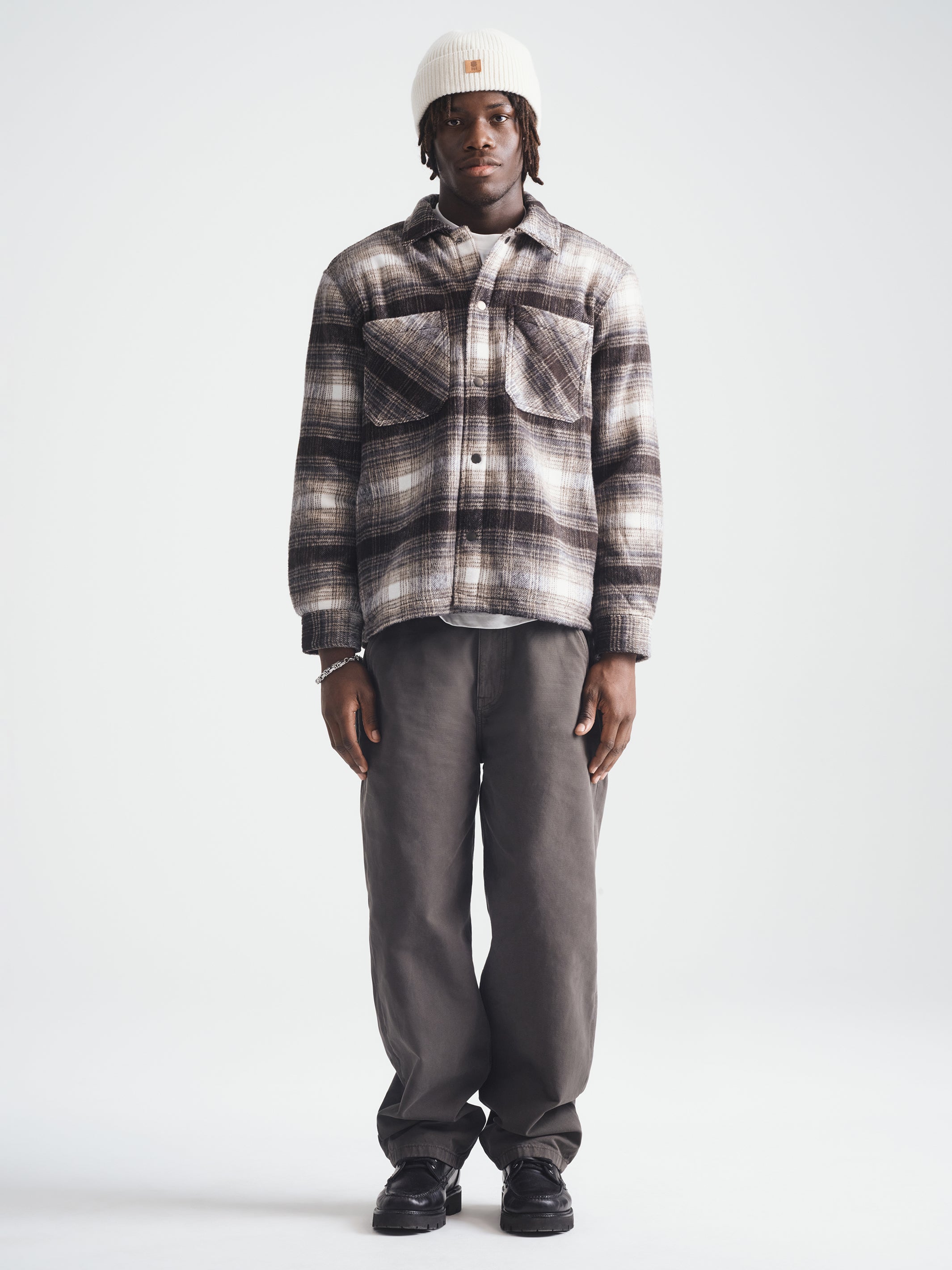 Men's Plaid Shacket in Seal Brown Check