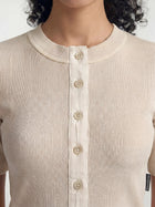 Women's Ribbed Henley T-Shirt in Sandshell - BROOKLYN INDUSTRIES