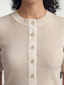 Women's Ribbed Henley T-Shirt in Sandshell - BROOKLYN INDUSTRIES