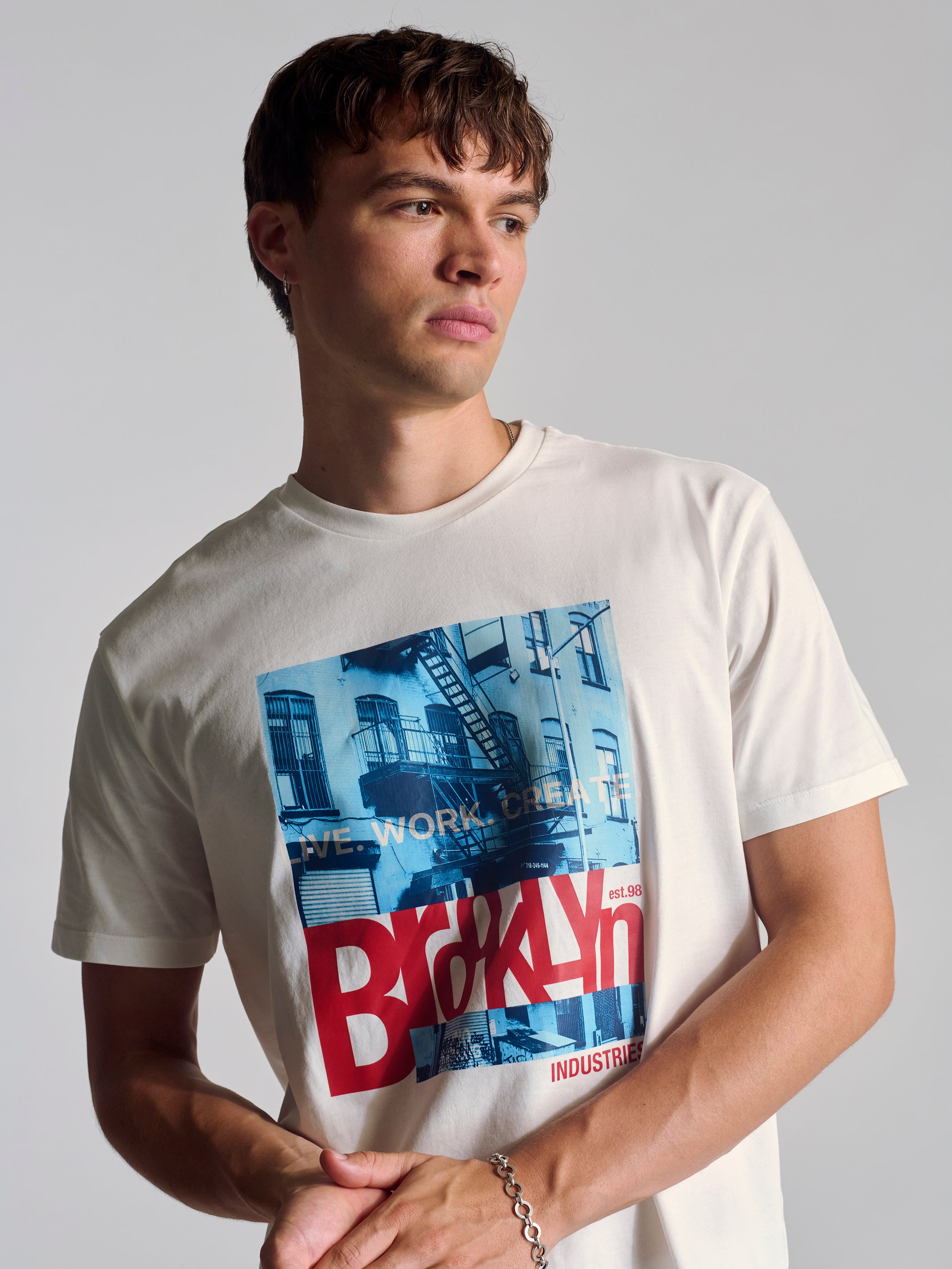 Men's City Printed T-Shirt In Antique White - BROOKLYN INDUSTRIES