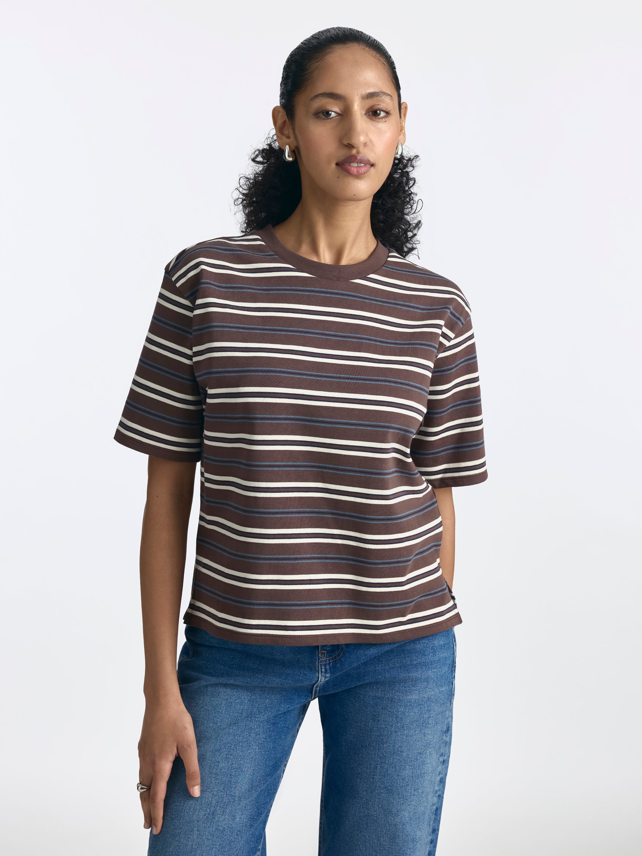 Women's Striped T-Shirt in Chocolate Martini Stripe - BROOKLYN INDUSTRIES