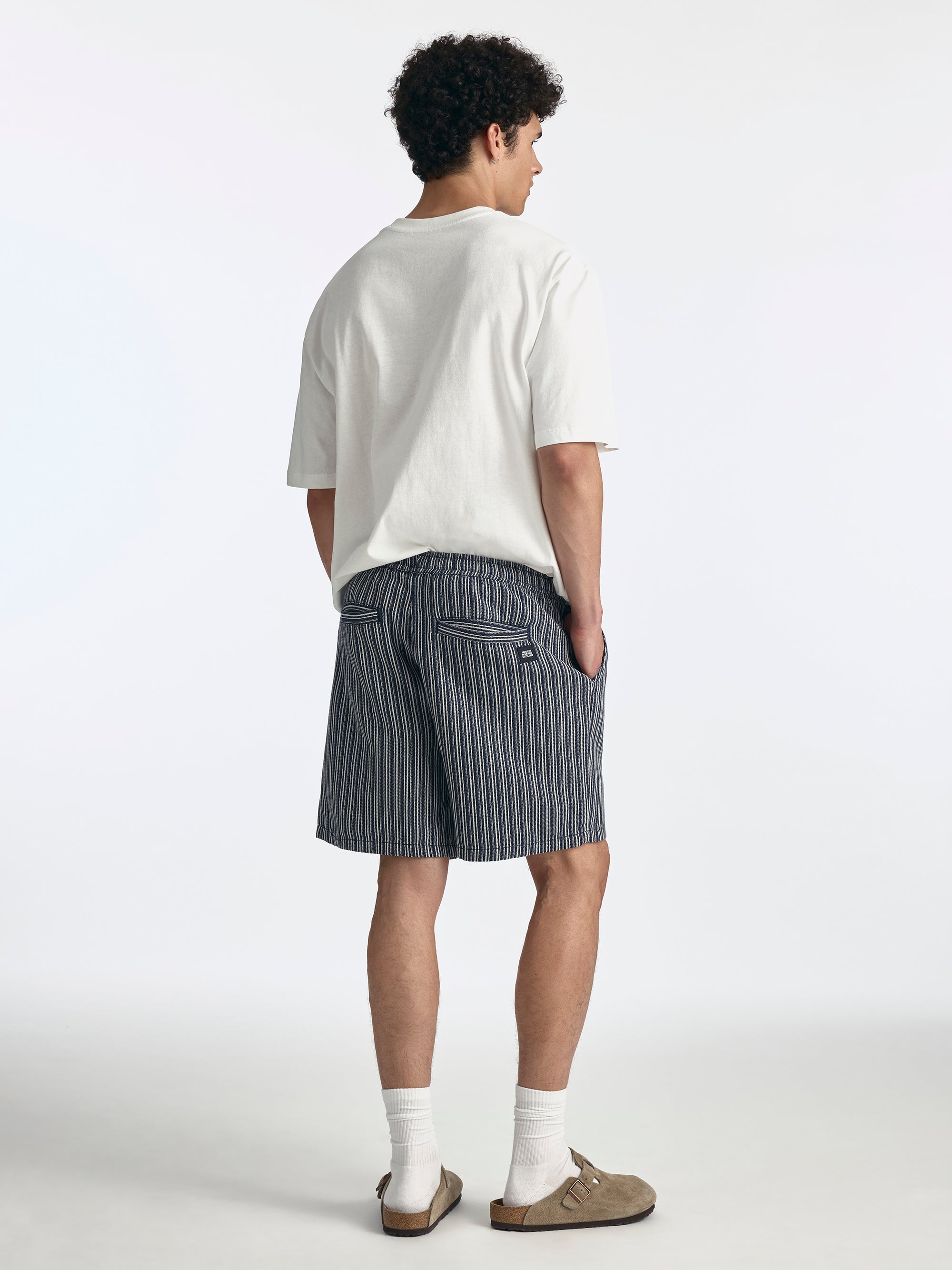 Men's Drawstring Striped Shorts in Indigo - BROOKLYN INDUSTRIES