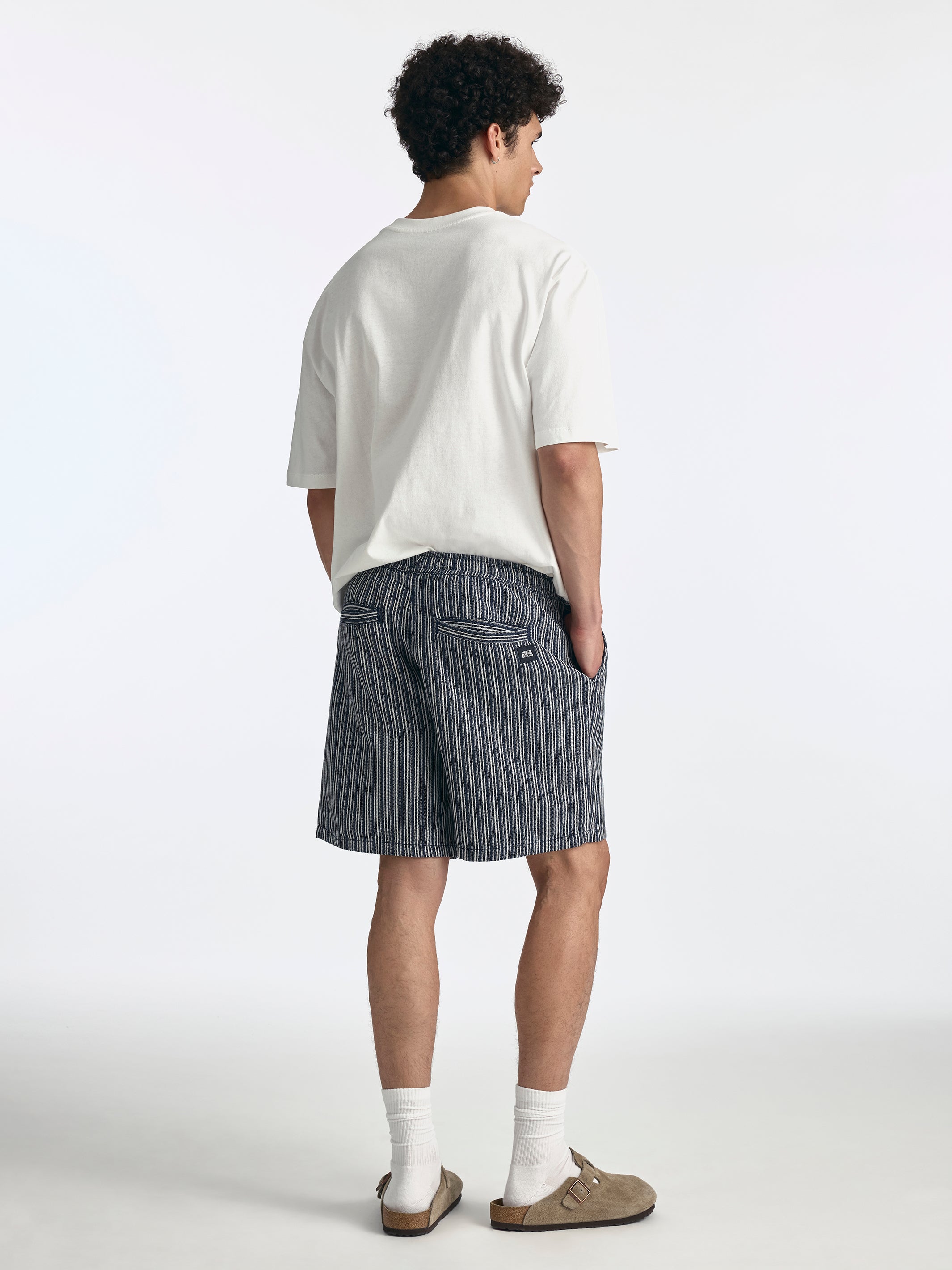 Men's Drawstring Striped Shorts in Indigo - BROOKLYN INDUSTRIES