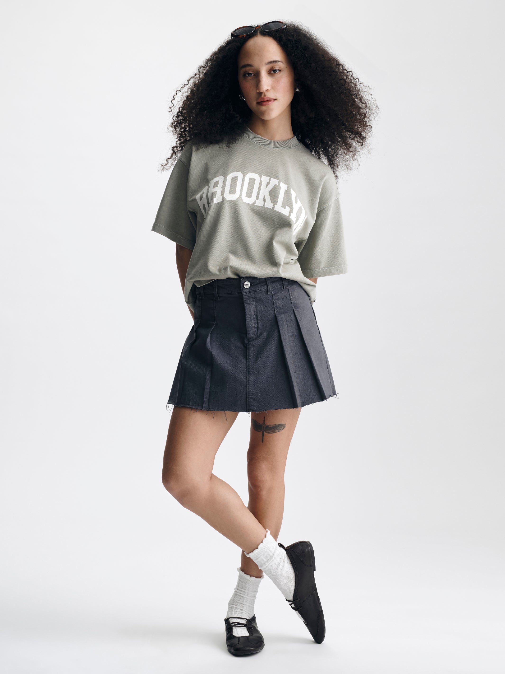 Women's Pleated Skort in Anthracite Colored Twill - BROOKLYN INDUSTRIES