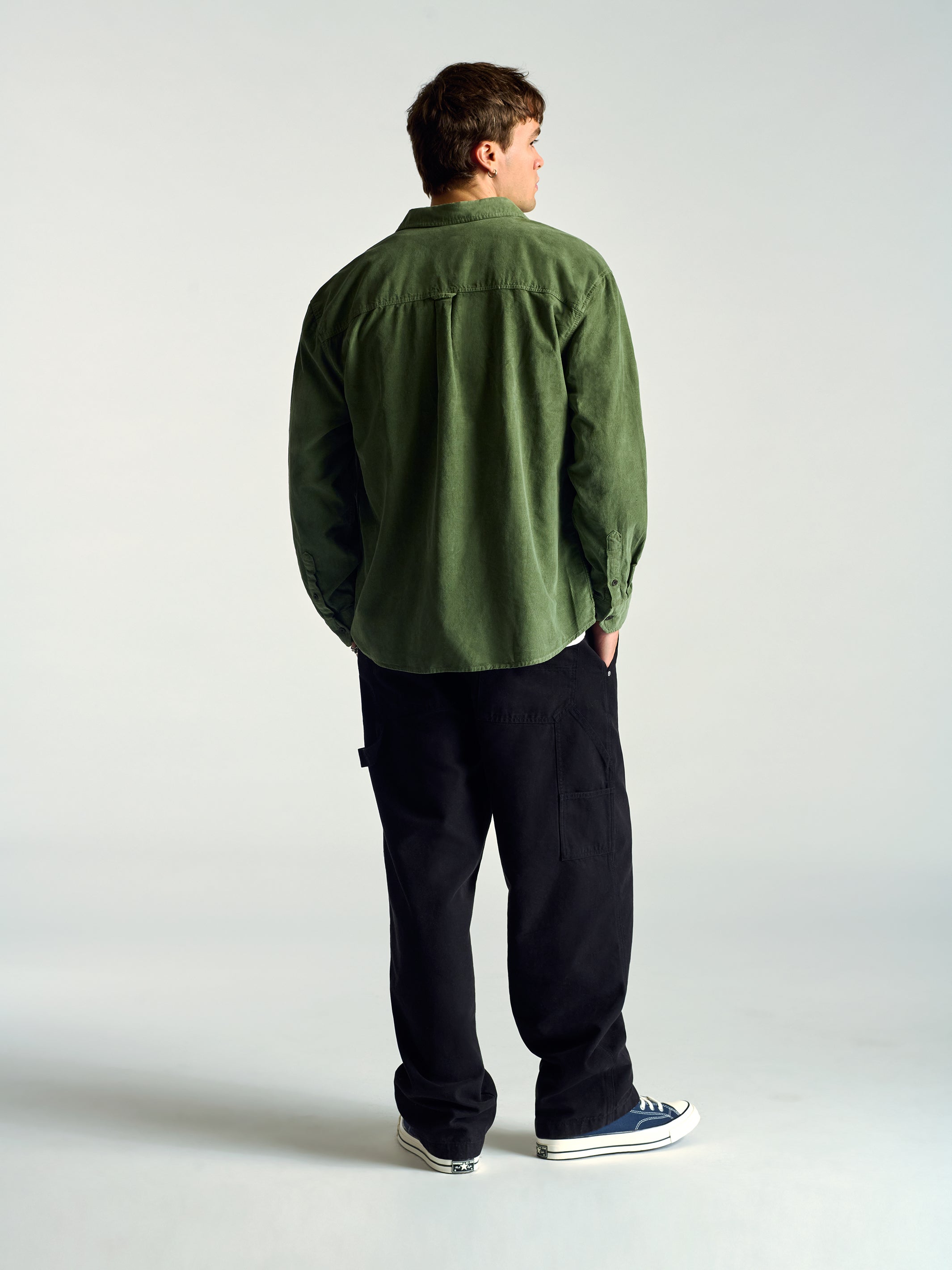 Men's Long Sleeve Corduroy Shirt In Agave Green - BROOKLYN INDUSTRIES