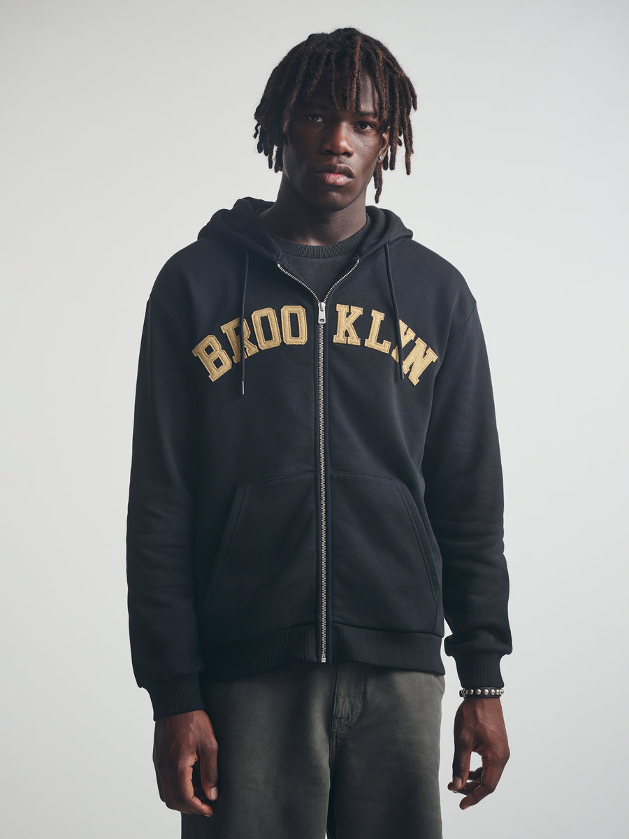 Men's Brooklyn Zip-Up Hoodie in Black - BROOKLYN INDUSTRIES