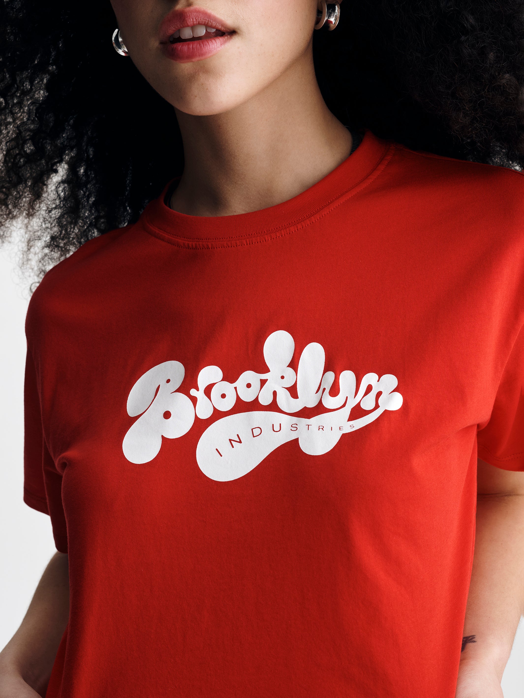 Women's Cropped Brooklyn Industries T-Shirt in Goji Berry - BROOKLYN INDUSTRIES