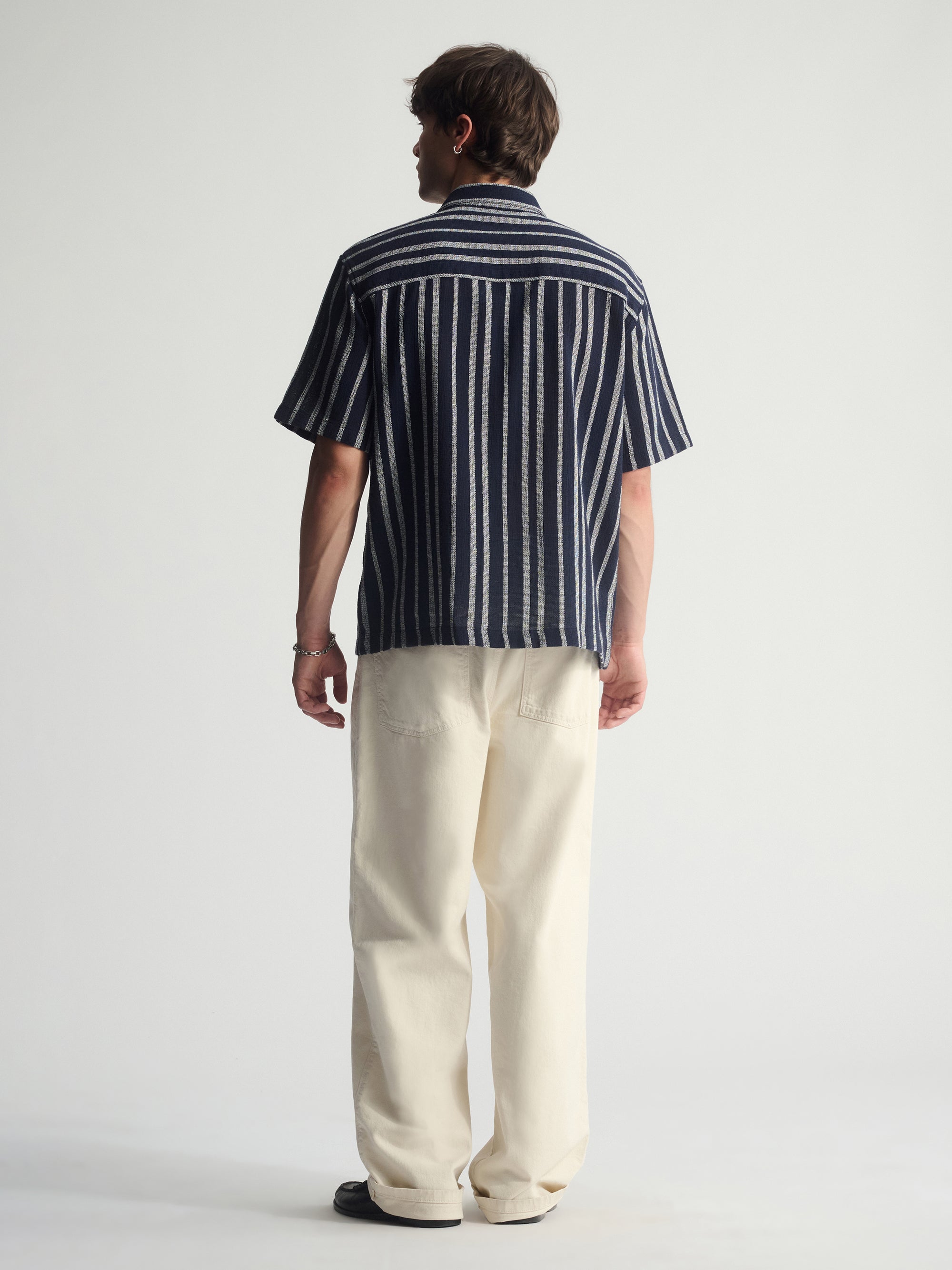 Men's Brooklyn Striped Short Sleeve Shirt In Total Eclipse - BROOKLYN INDUSTRIES