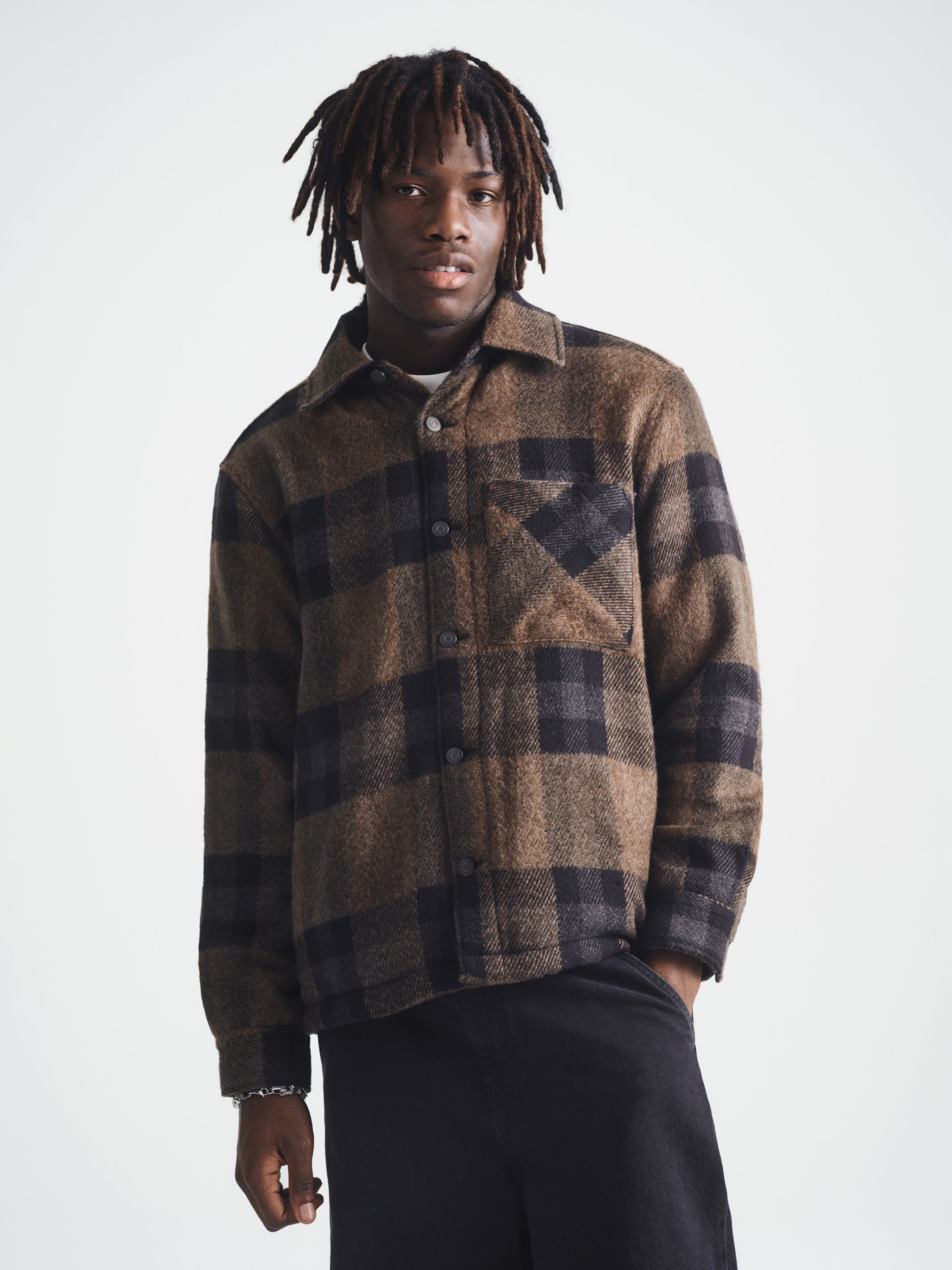 Men's Plaid Shacket in Black Check