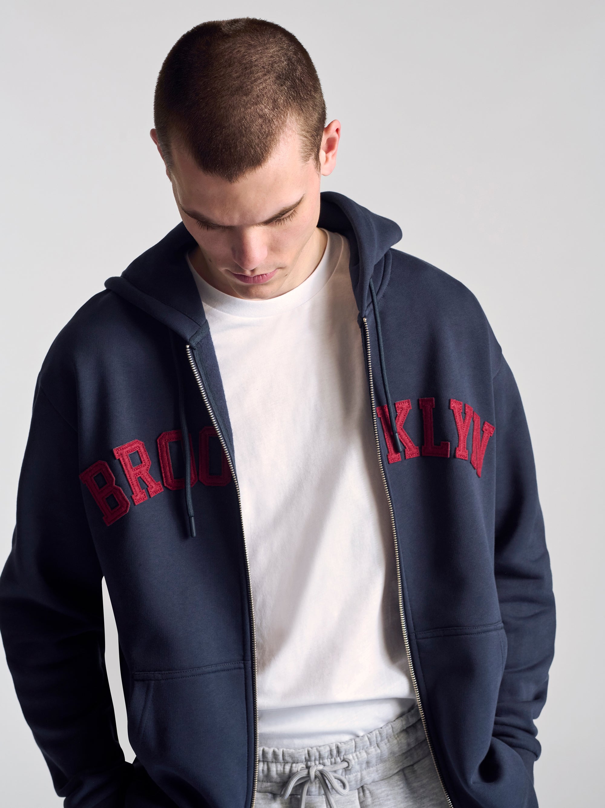 Men's Campus Zip Up Sweatshirt In Navy - BROOKLYN INDUSTRIES