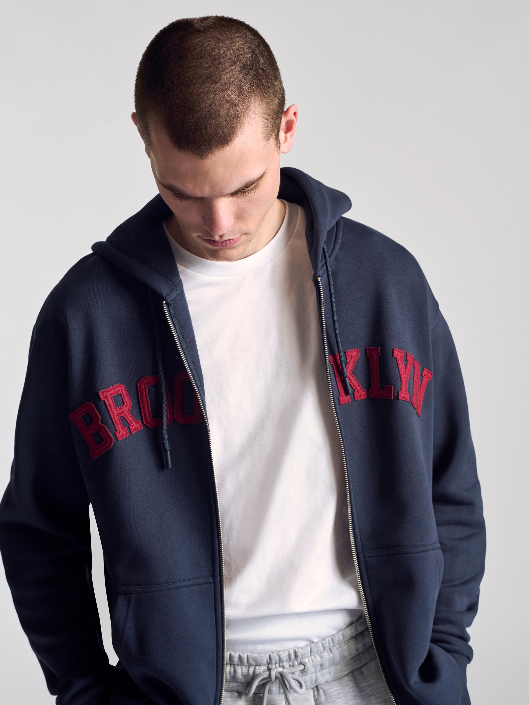 Men's Campus Zip Up Sweatshirt In Navy - BROOKLYN INDUSTRIES