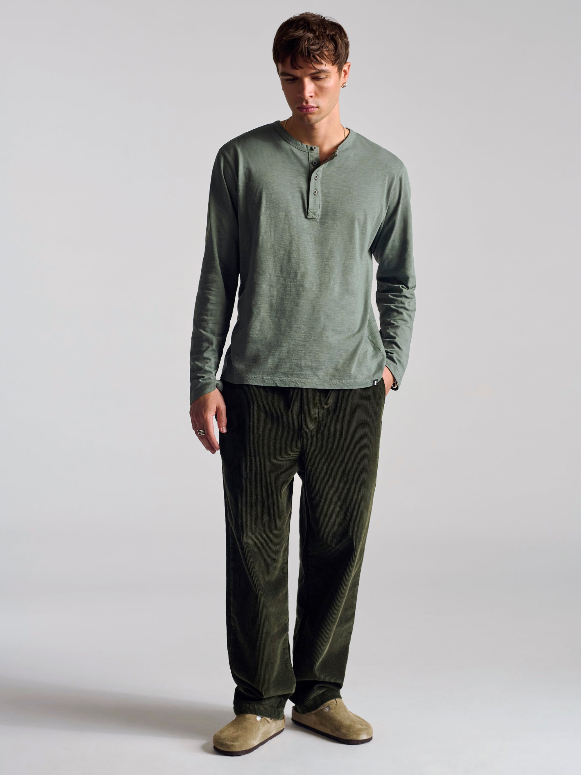 Men's Long Sleeve Henley T-Shirt In Agave Green - BROOKLYN INDUSTRIES