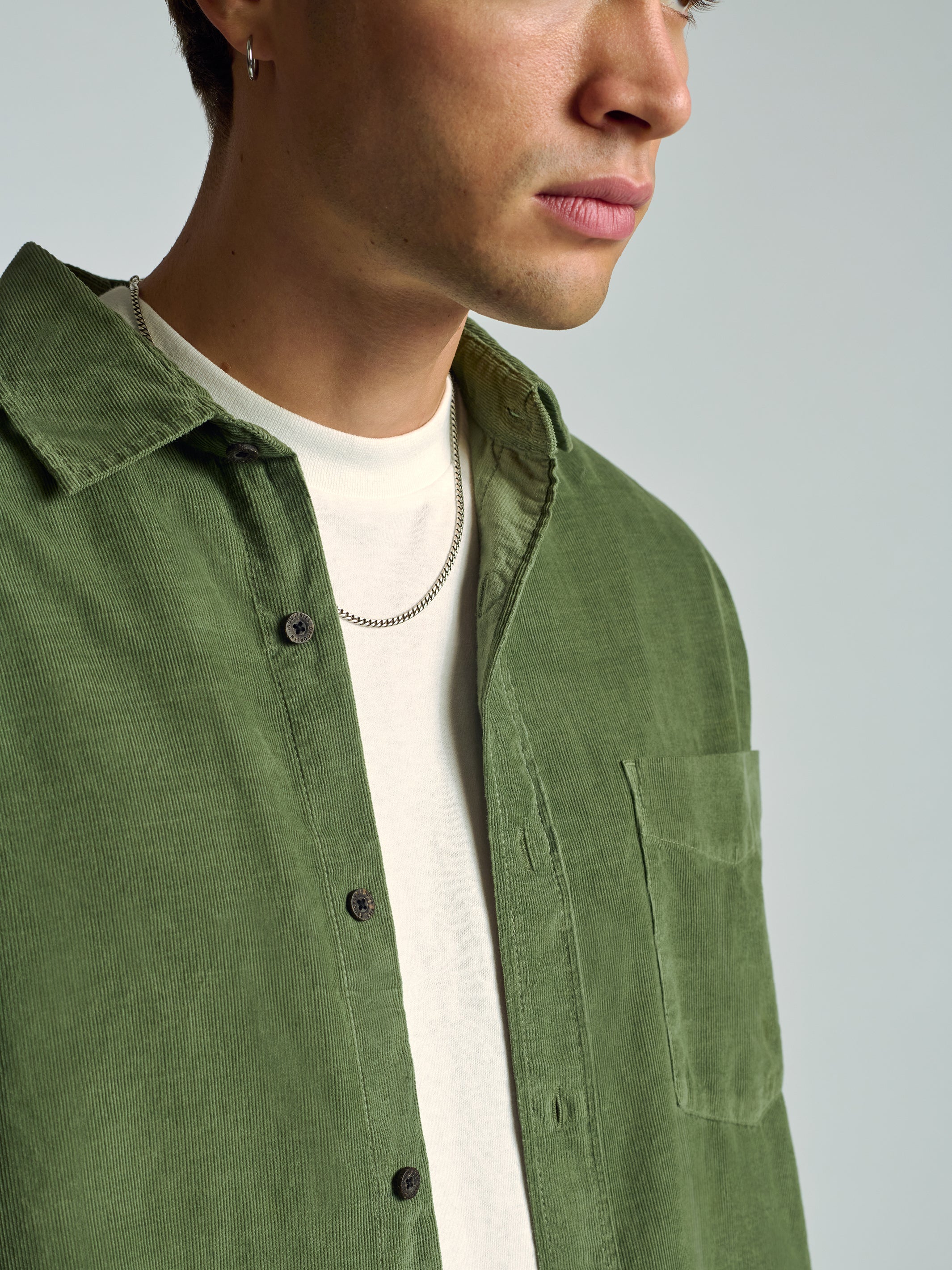 Men's Long Sleeve Corduroy Shirt In Agave Green - BROOKLYN INDUSTRIES