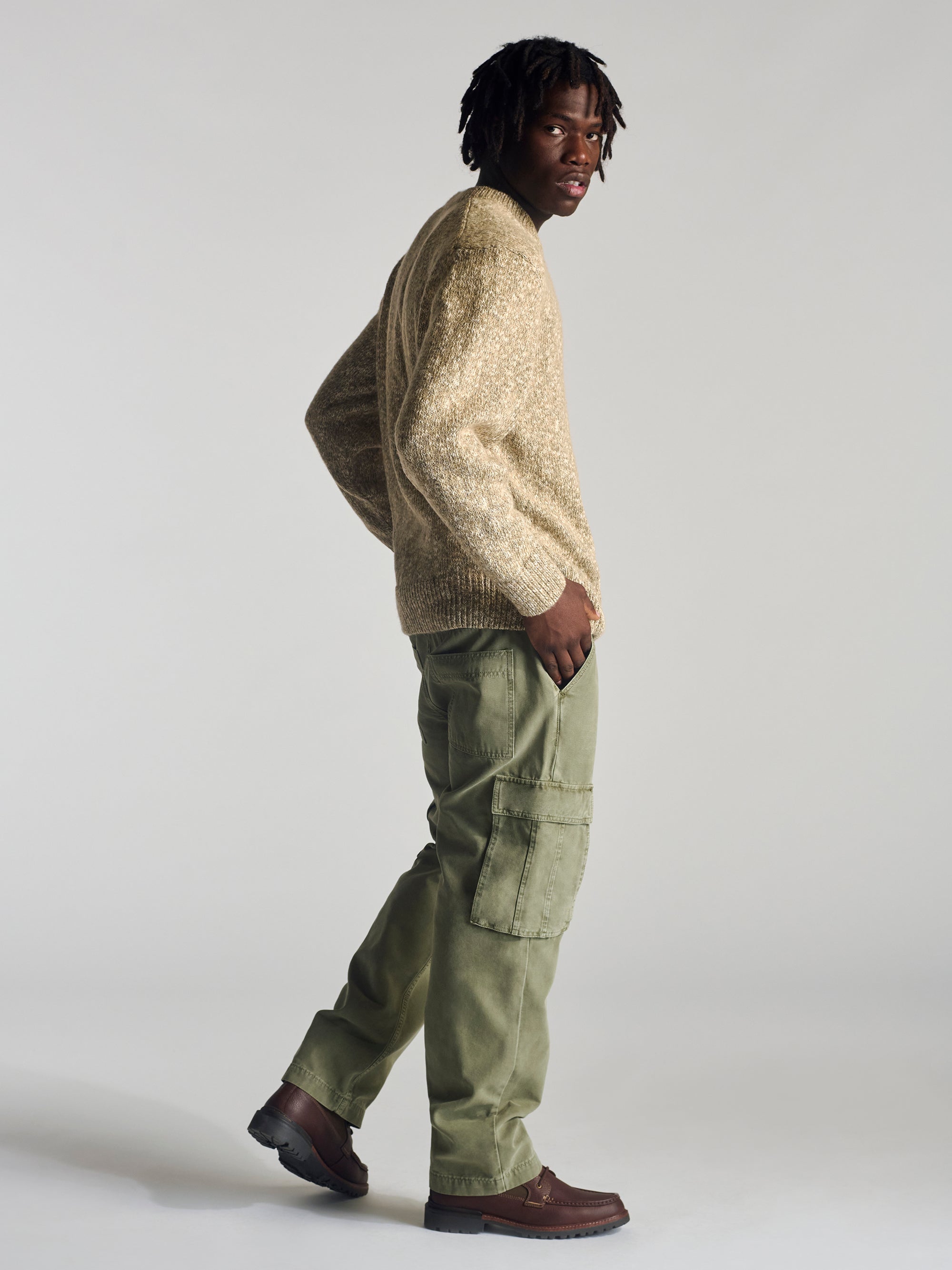 Men's Crew Neck Sweater In Oatmeal Melange - BROOKLYN INDUSTRIES