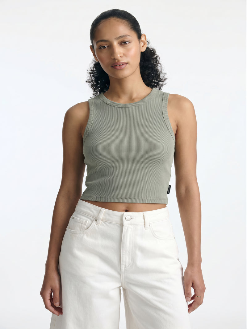 Women's Ribbed Cropped Tank Top in Shadow - BROOKLYN INDUSTRIES