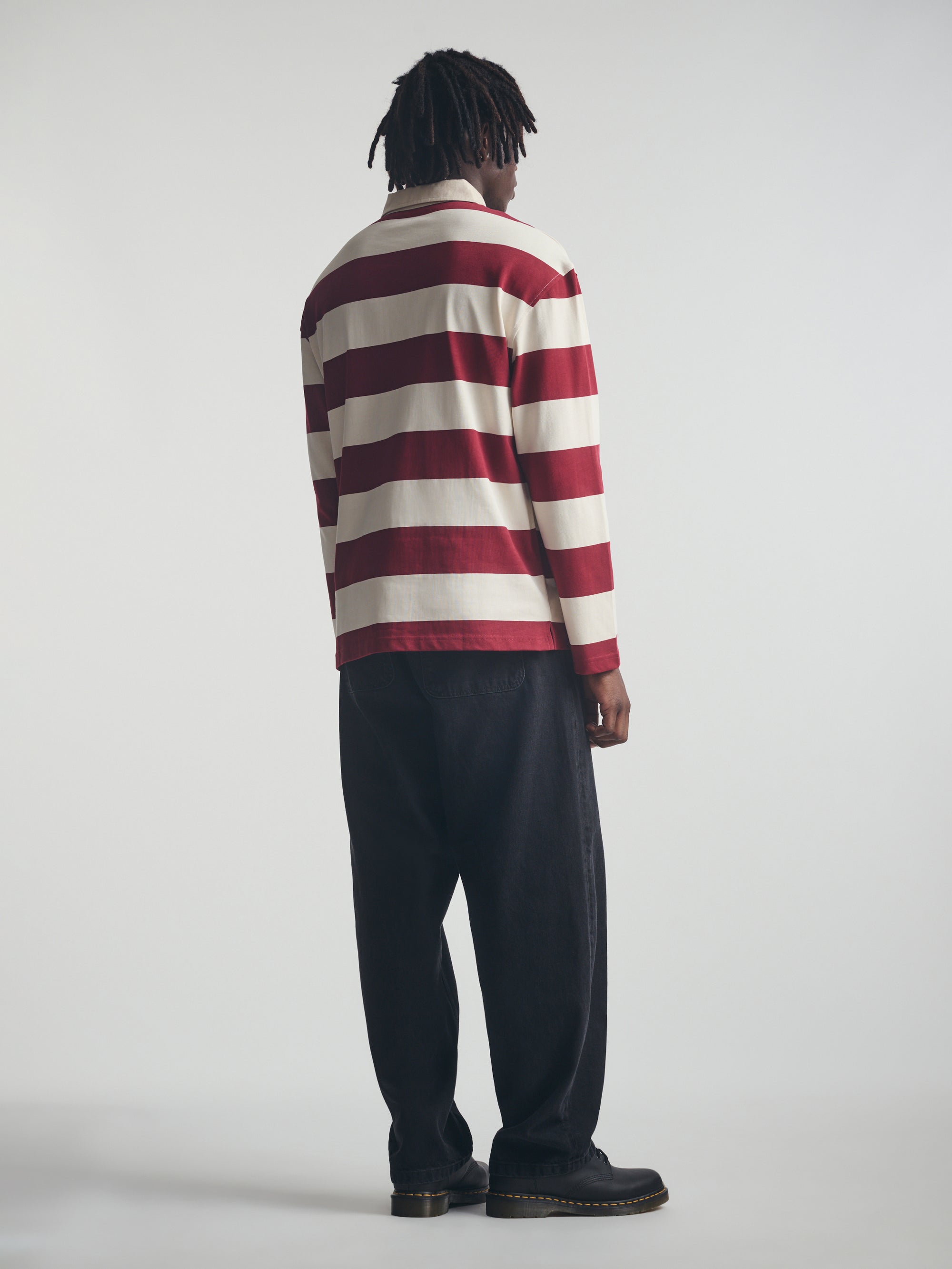 Men's Brooklyn Long Sleeve Striped Rugby T-Shirt in Biking Red Striped - BROOKLYN INDUSTRIES