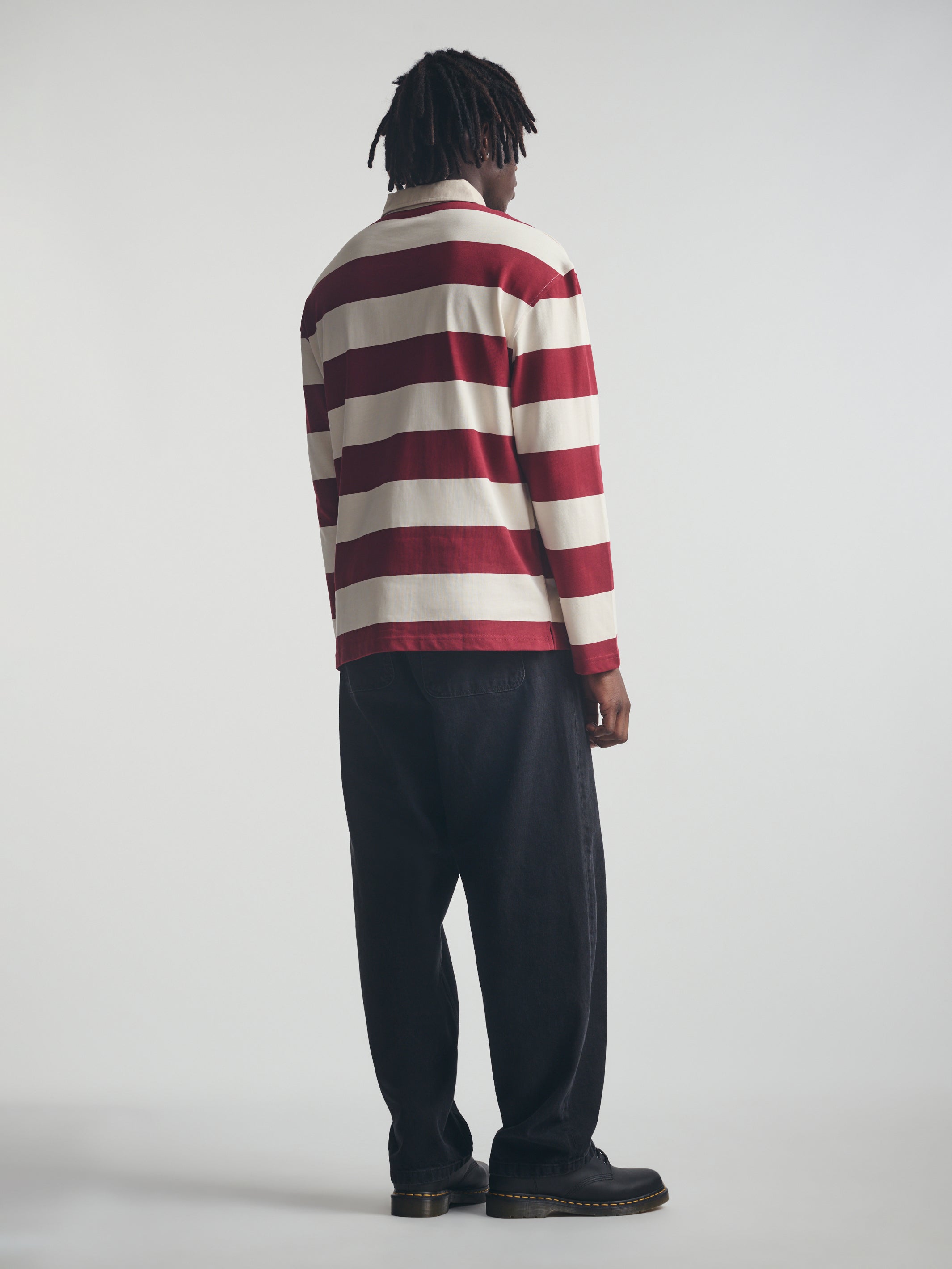 Men's Brooklyn Long Sleeve Striped Rugby T-Shirt in Biking Red Striped - BROOKLYN INDUSTRIES