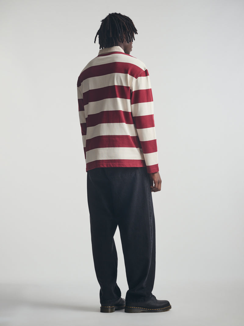 Men's Brooklyn Long Sleeve Striped Rugby T-Shirt in Biking Red Striped - BROOKLYN INDUSTRIES