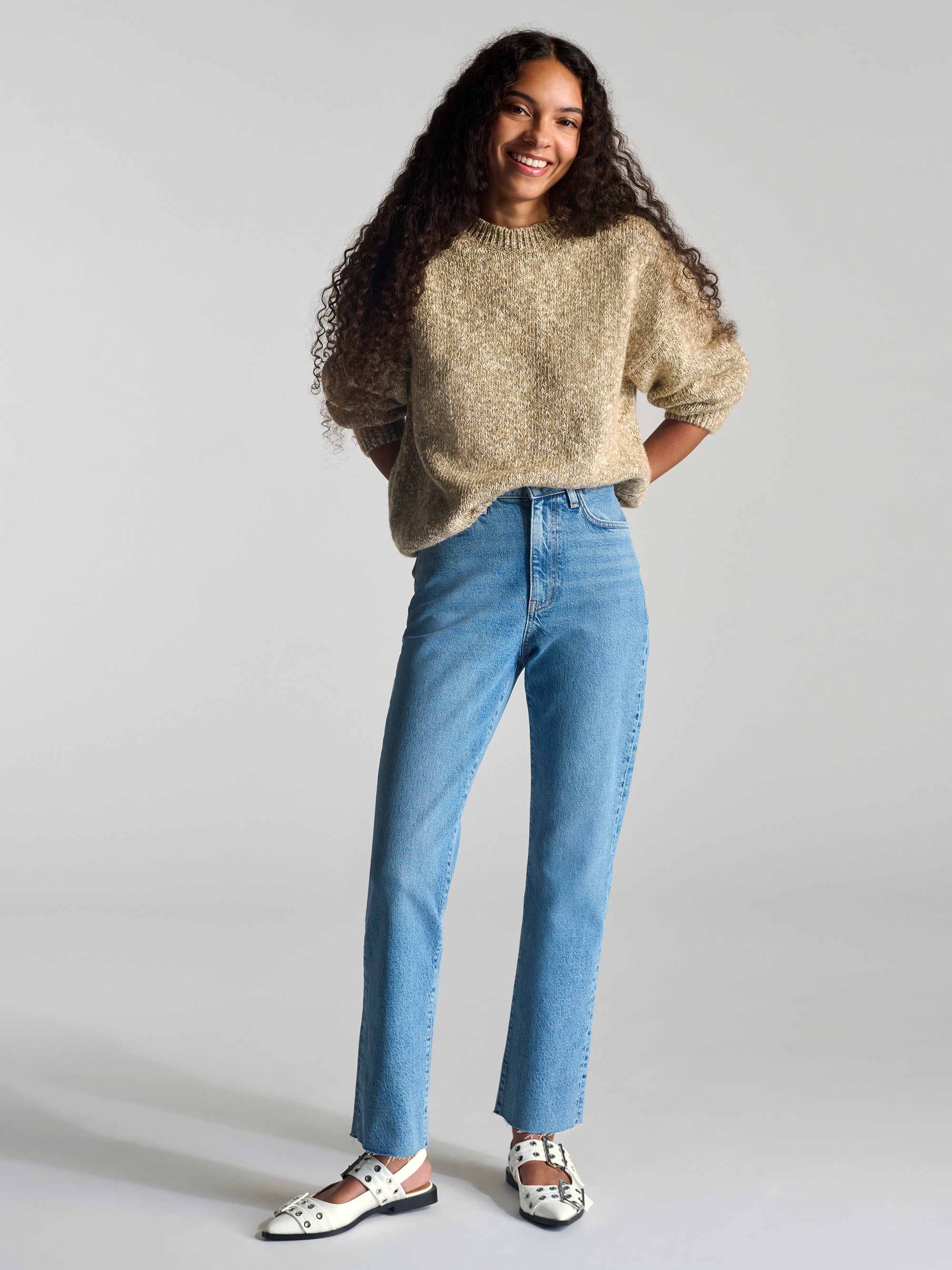 Women's Crew Neck Sweater In Oatmeal Melange - BROOKLYN INDUSTRIES