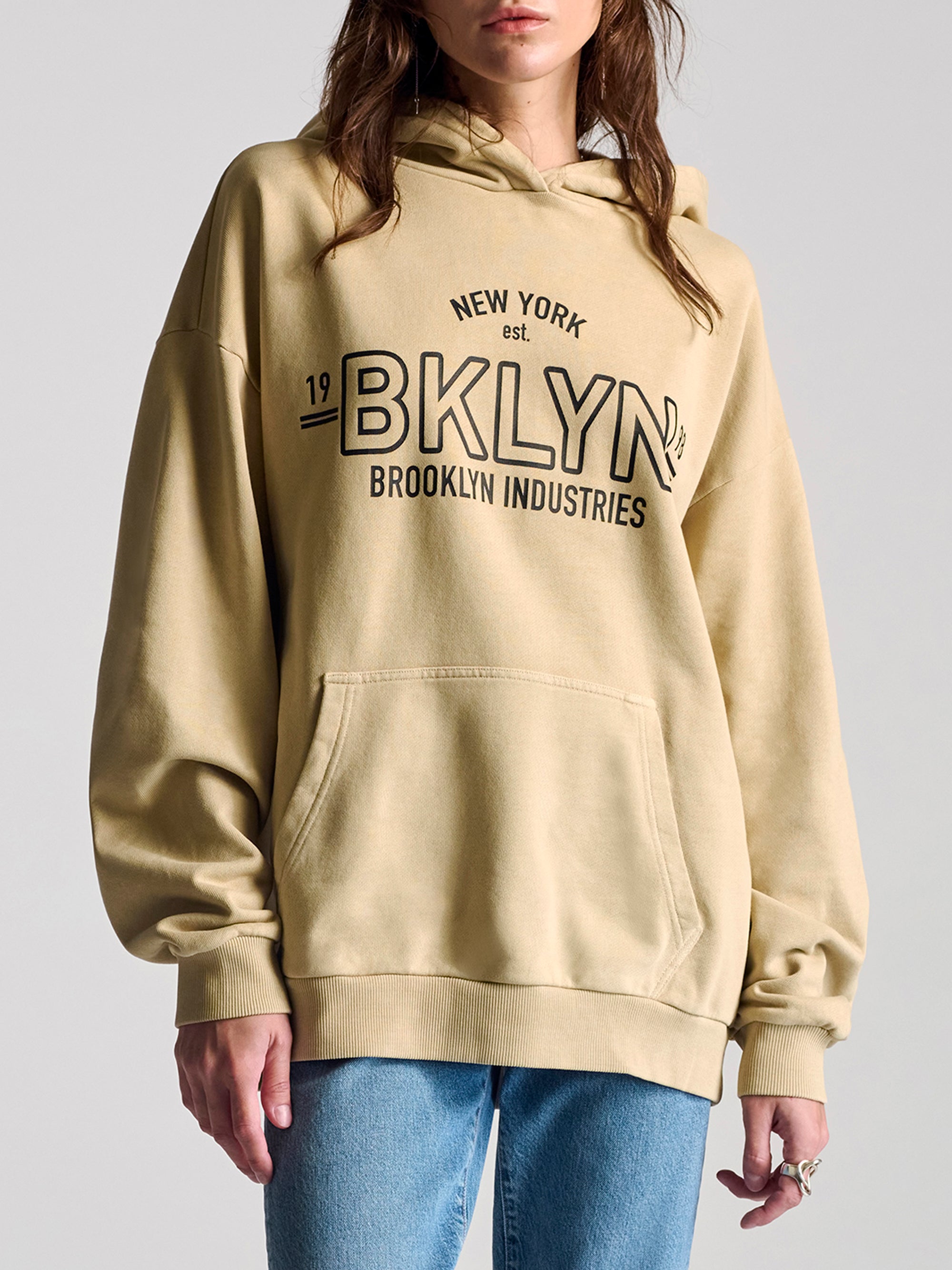 Women's BKLYN Hooded Sweatshirt In Pure Cashmere - BROOKLYN INDUSTRIES