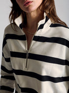 Women's Half Zip Stripe Sweatshirt In Black Stripe - BROOKLYN INDUSTRIES