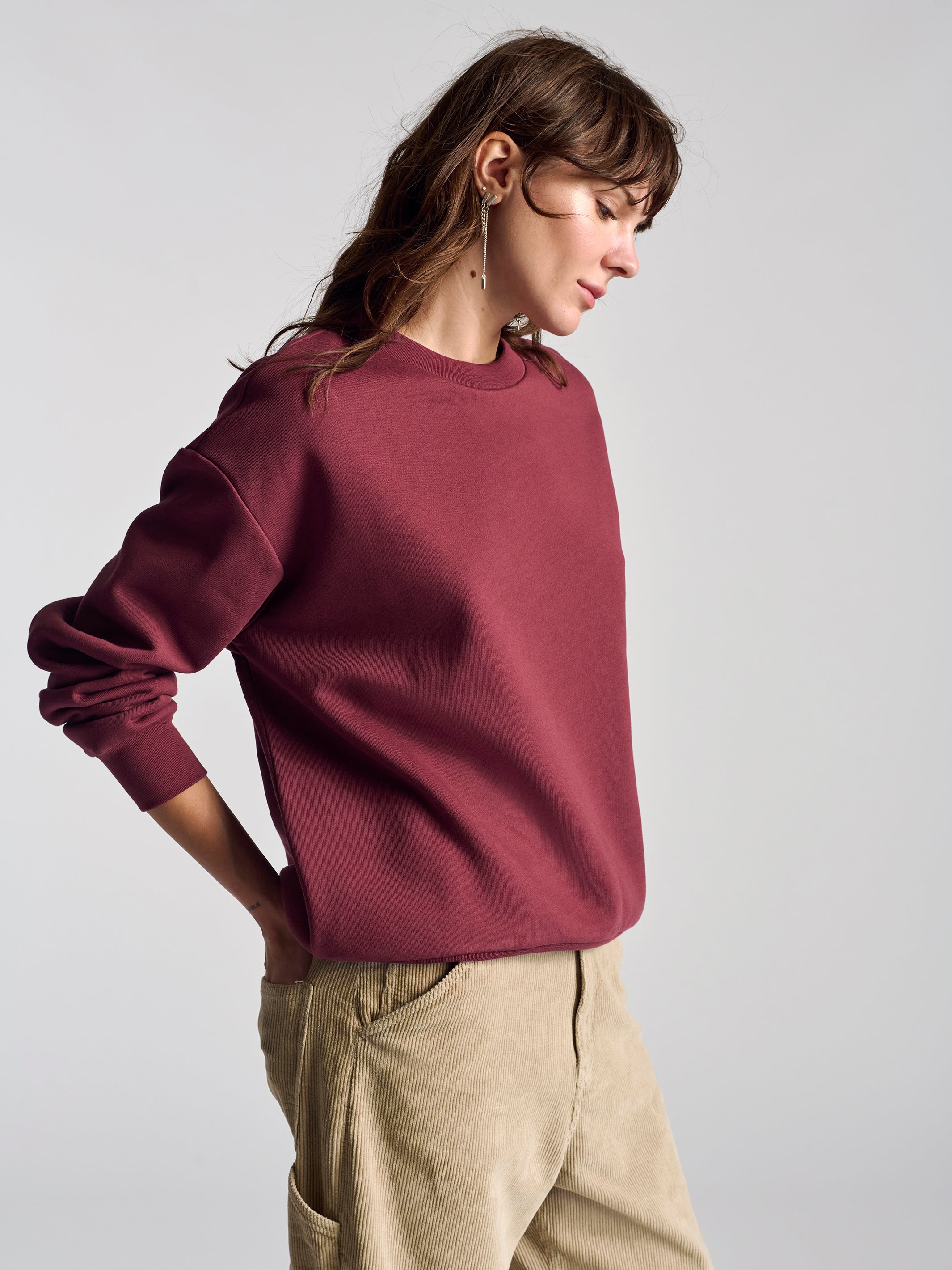 Women's Hoyt Crew Neck Sweatshirt In Brick - BROOKLYN INDUSTRIES