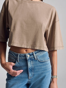 Women's York Oversized Cropped Tee In Sand - BROOKLYN INDUSTRIES