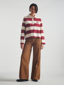 Women's Brooklyn Long Sleeve Striped Rugby T-Shirt in Biking Red Striped