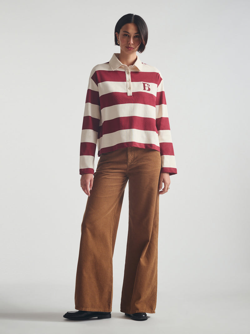 Women's Brooklyn Long Sleeve Striped Rugby T-Shirt in Biking Red Striped