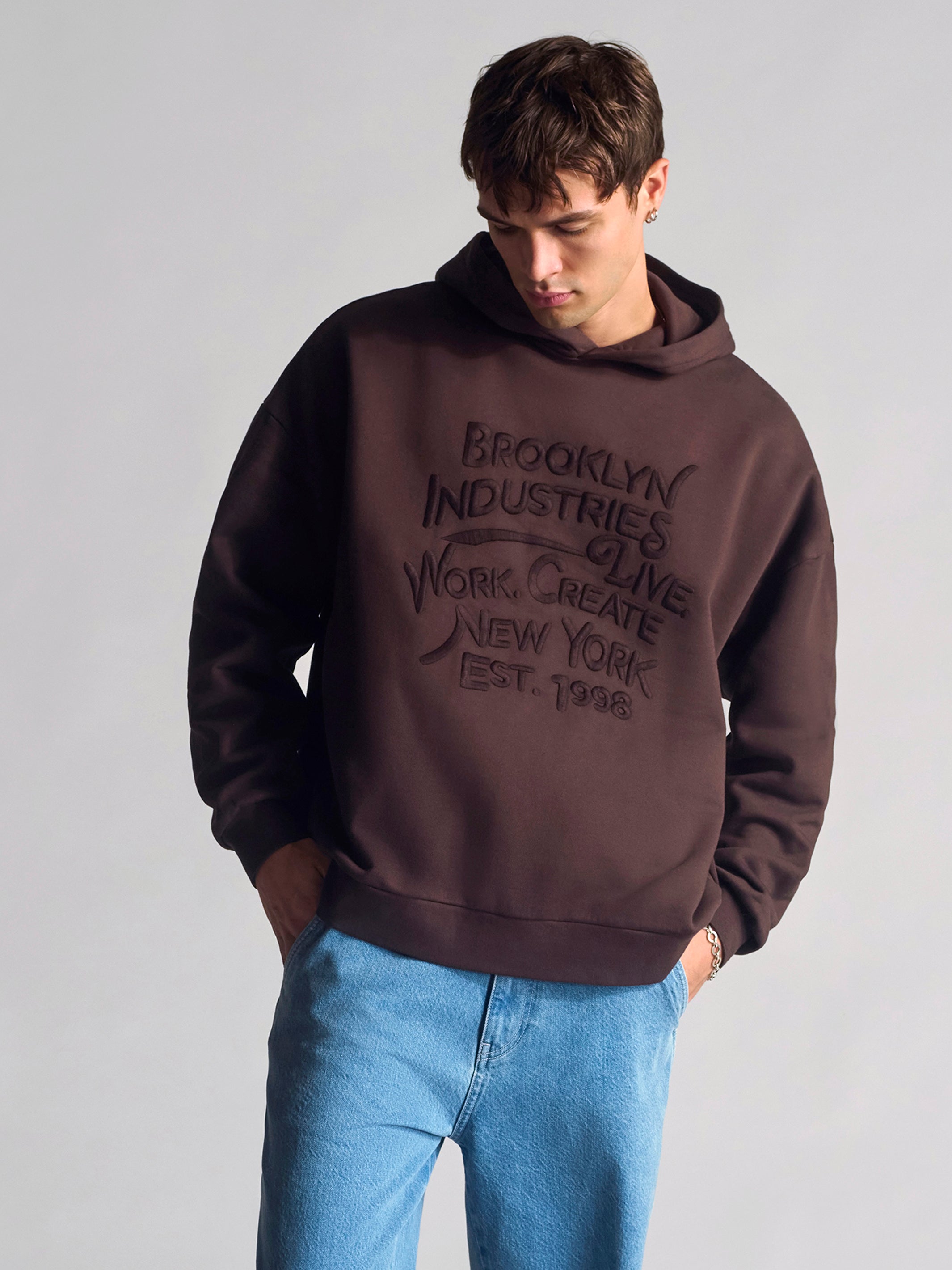 Men's Brooklyn Vintage Hooded Sweatshirt In Coffee Bean - BROOKLYN INDUSTRIES