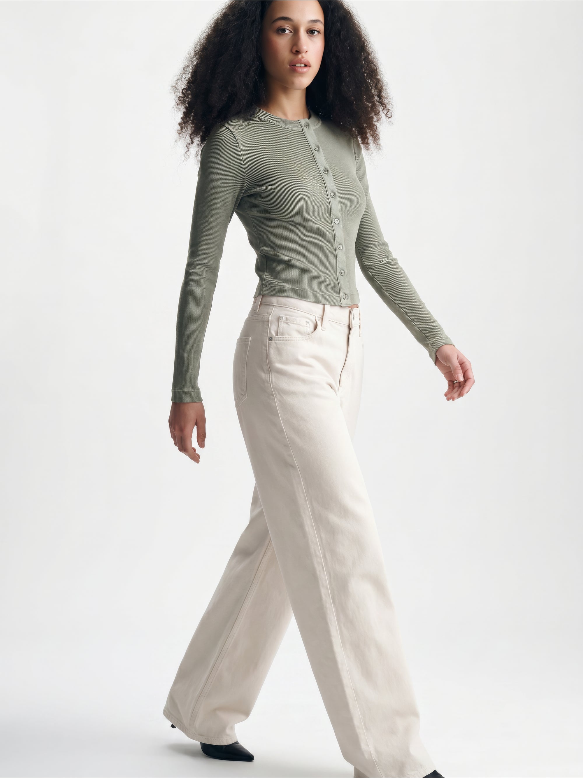 Women's Ribbed Button-Up T-Shirt in Shadow - BROOKLYN INDUSTRIES