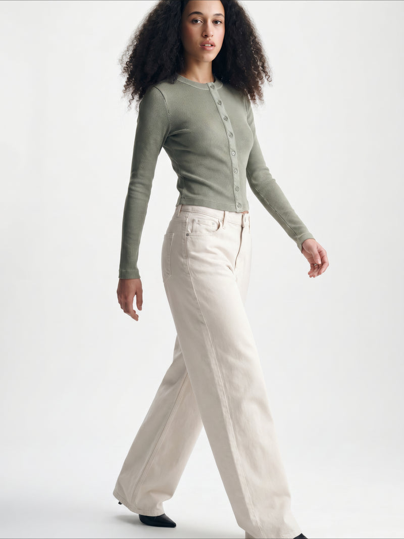Women's Ribbed Button-Up T-Shirt in Shadow - BROOKLYN INDUSTRIES