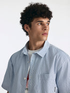 Men's Short Sleeve Striped Shirt in Blue Striped - BROOKLYN INDUSTRIES