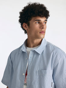 Men's Short Sleeve Striped Shirt in Blue Striped - BROOKLYN INDUSTRIES