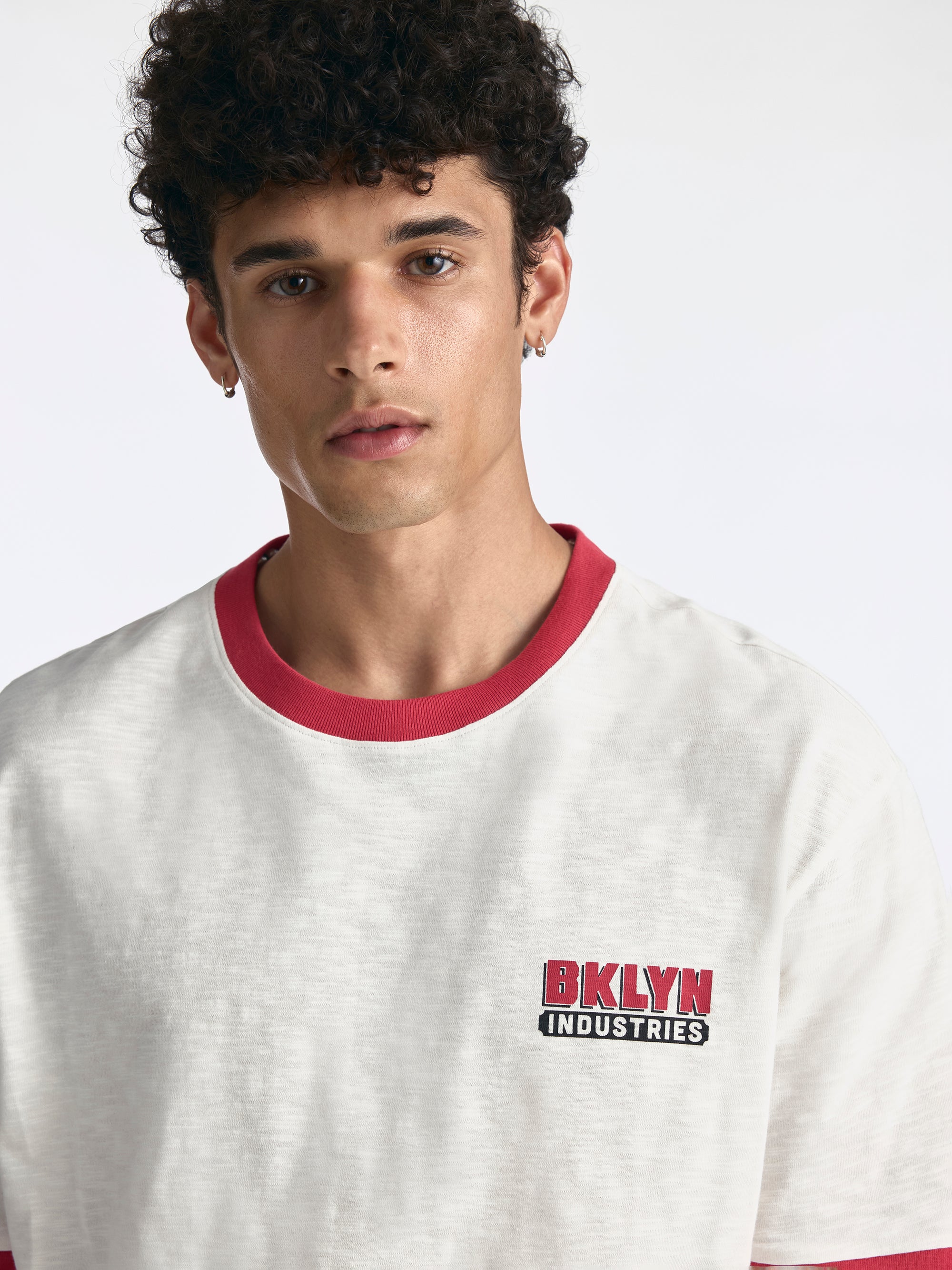 Men's Logo Ringer T-Shirt in Antique White - BROOKLYN INDUSTRIES