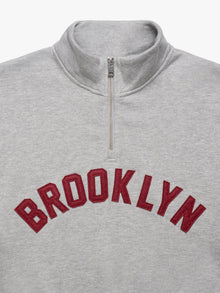 Women's Brooklyn Half Zip Sweatshirt in Mid Grey Melange - BROOKLYN INDUSTRIES