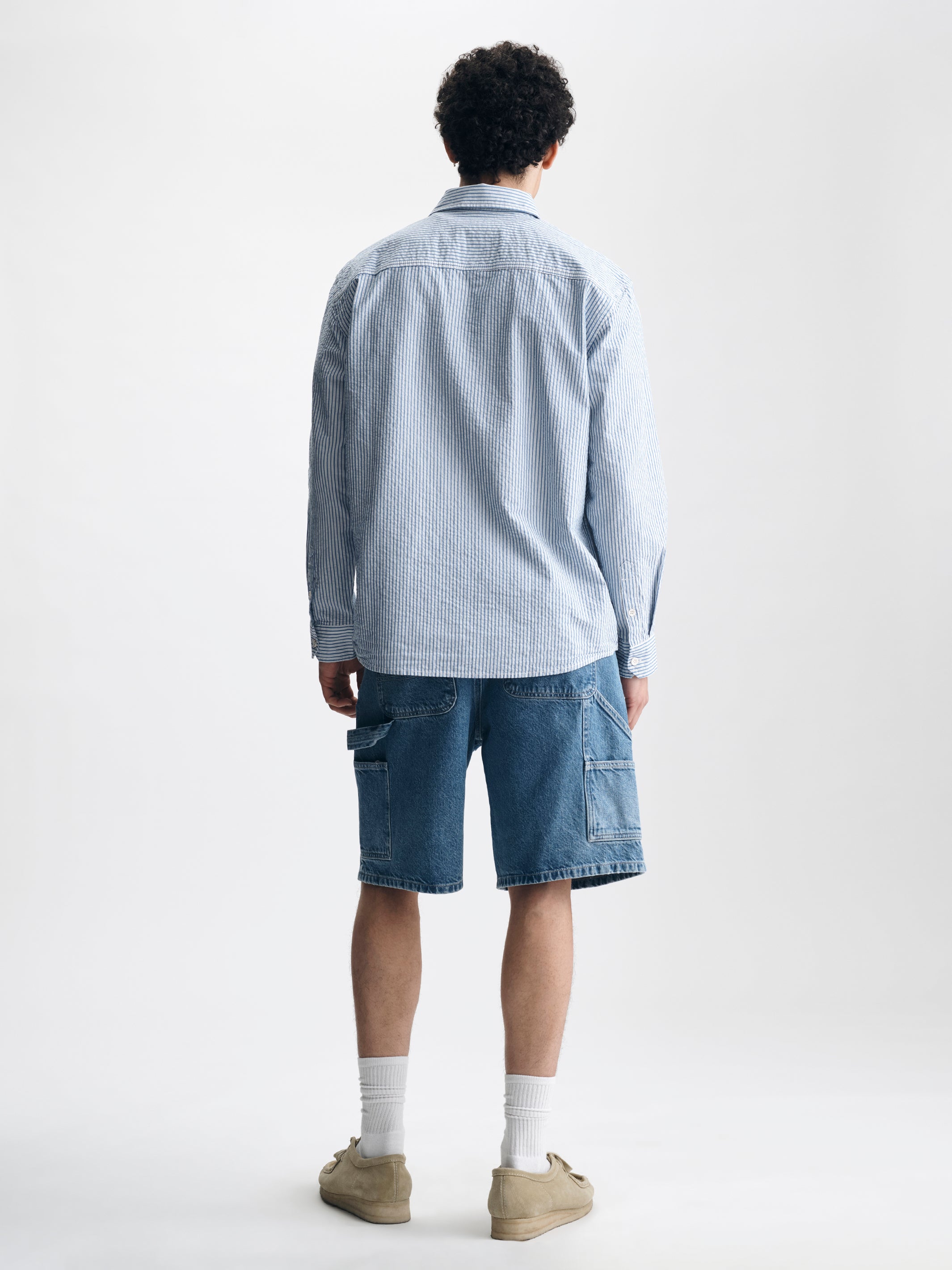 Men's Long Sleeve Striped Shirt in Blue Striped - BROOKLYN INDUSTRIES