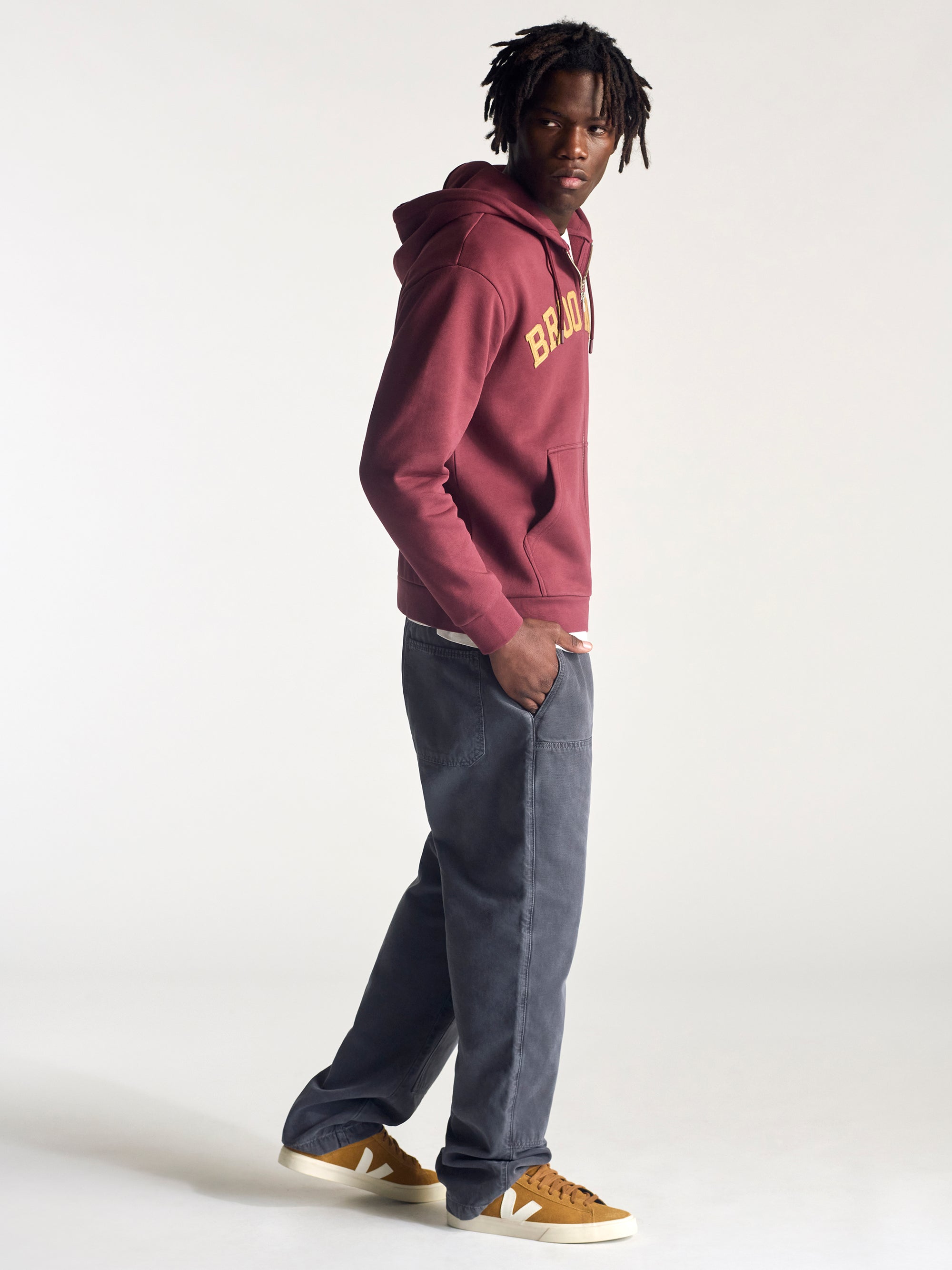 Men's Campus Zip Up Sweatshirt In Brick - BROOKLYN INDUSTRIES