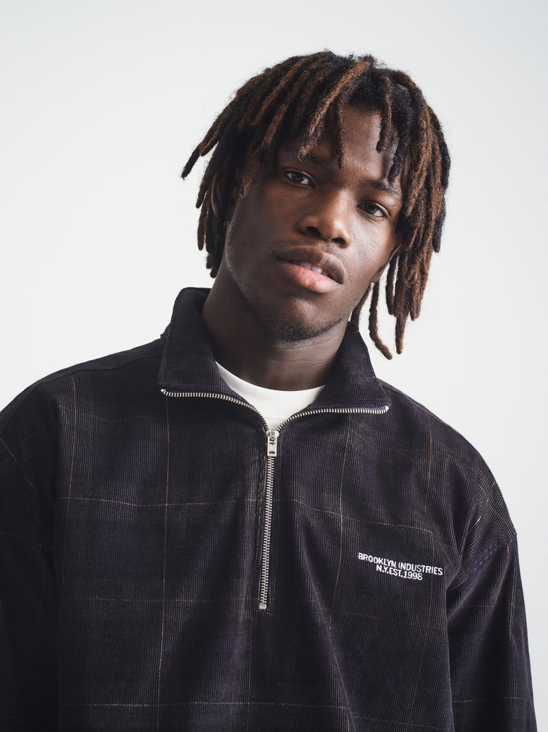 Men's Brooklyn Half Zip Plaid Overshirt in Black Iris Check