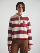 Women's Brooklyn Long Sleeve Striped Rugby T-Shirt in Biking Red Striped