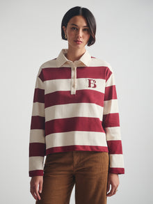 Women's Brooklyn Long Sleeve Striped Rugby T-Shirt in Biking Red Striped