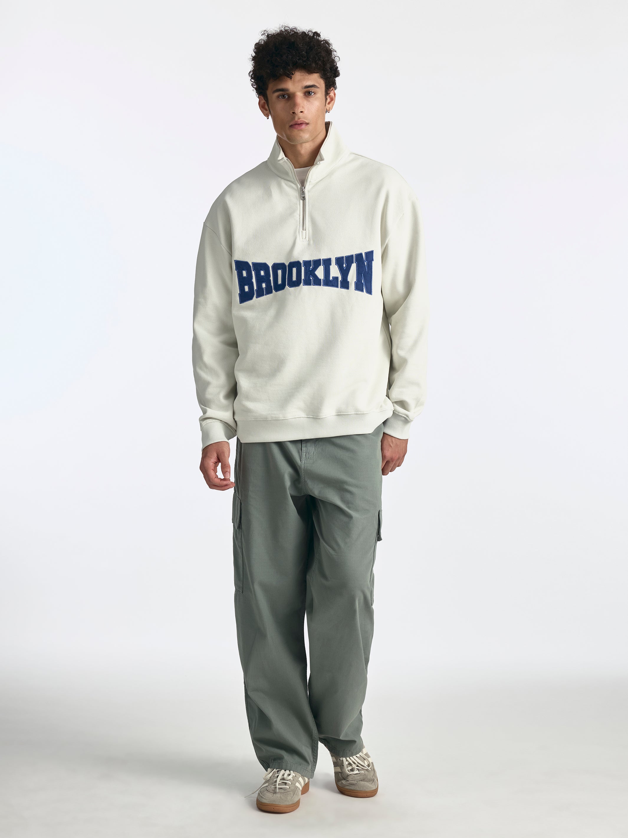 Men's Brooklyn Half Zip Sweatshirt in White Onyx - BROOKLYN INDUSTRIES