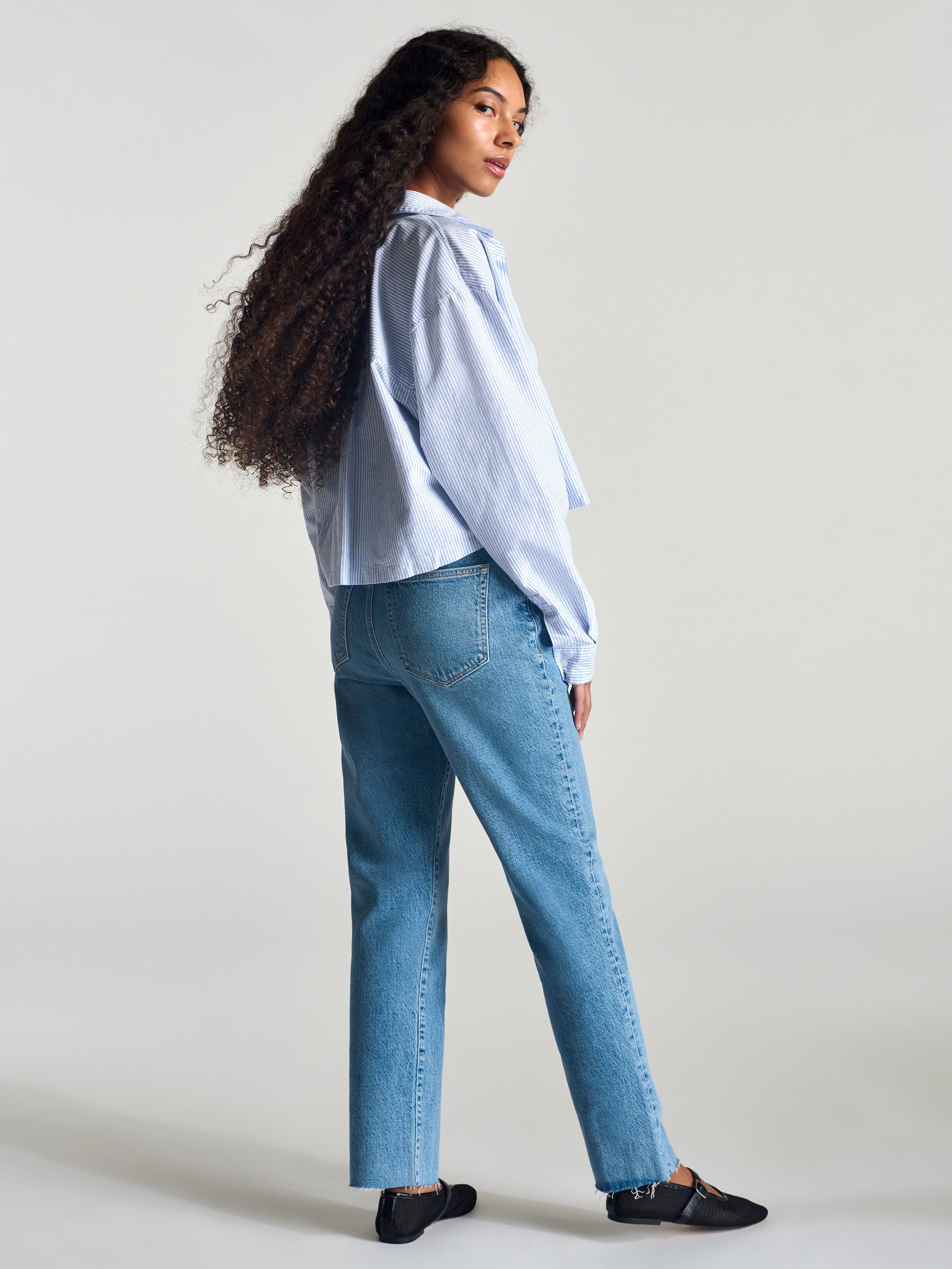 Women's Meadow High Rise Straight Leg Pants In Mid Blue Denim - BROOKLYN INDUSTRIES