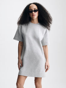 Women's Pique T-Shirt Mini Dress in Light Grey Melange - BROOKLYN INDUSTRIES