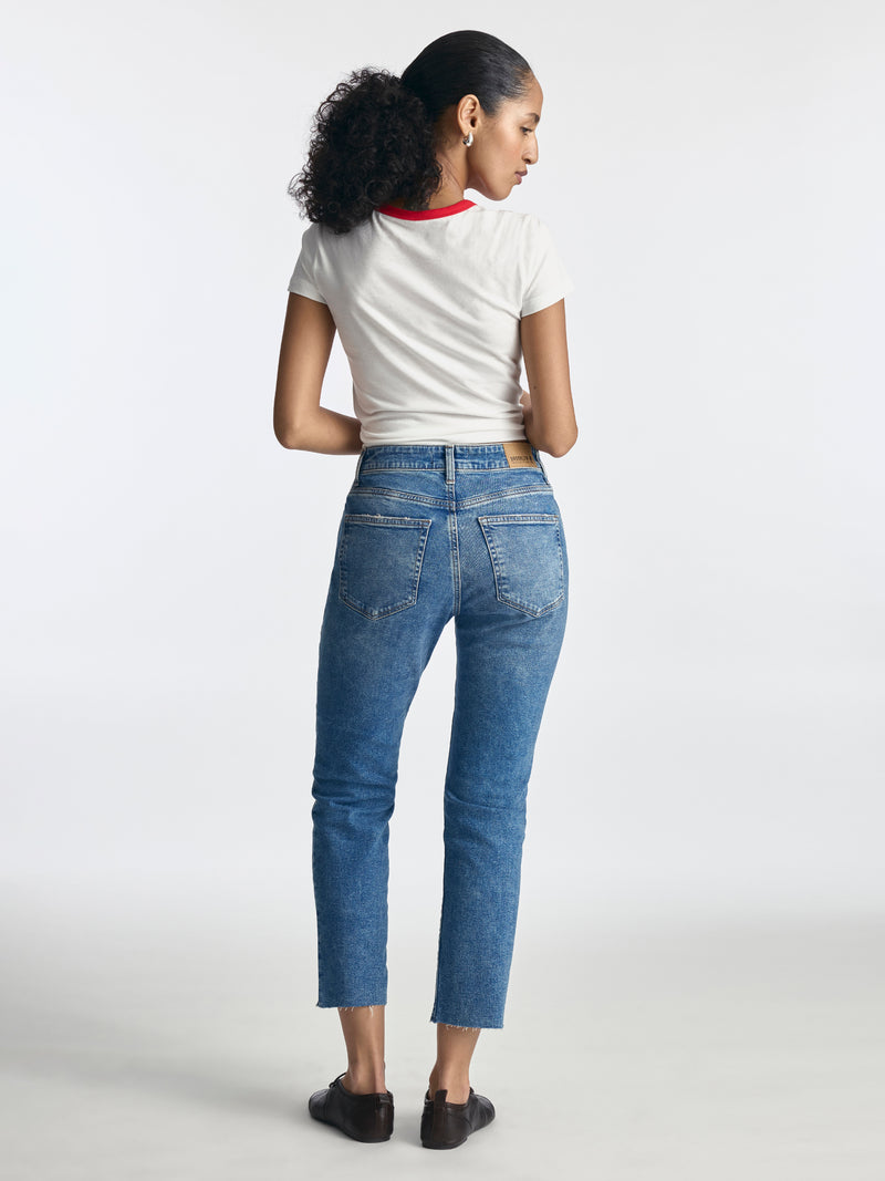 Court High Rise Cropped Straight Leg Jeans in Light Ripped Denim - BROOKLYN INDUSTRIES