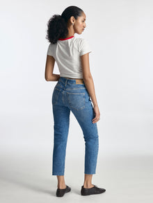 Court High Rise Cropped Straight Leg Jeans in Light Ripped Denim - BROOKLYN INDUSTRIES