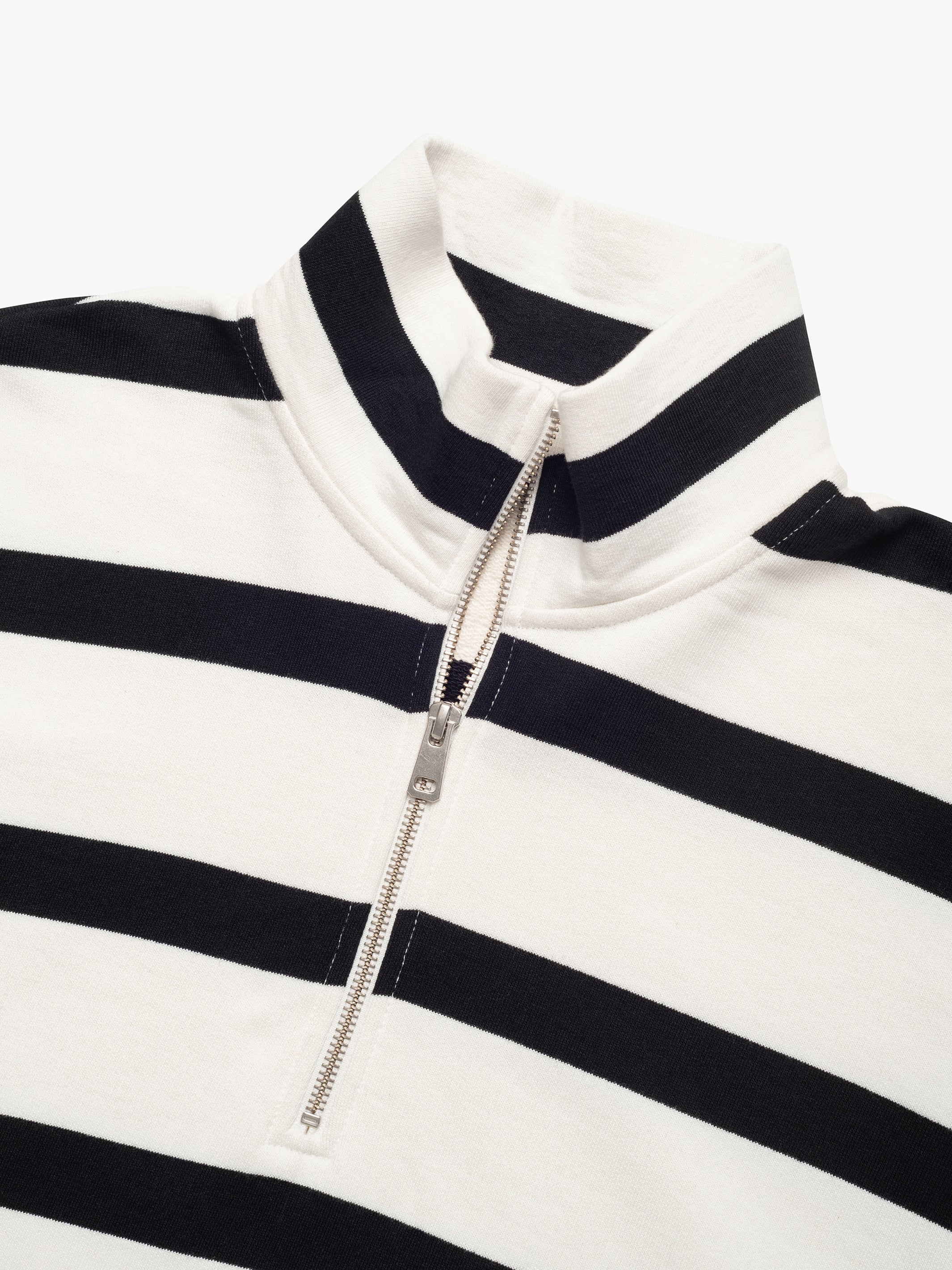 Women's Half Zip Stripe Sweatshirt In Black Stripe - BROOKLYN INDUSTRIES