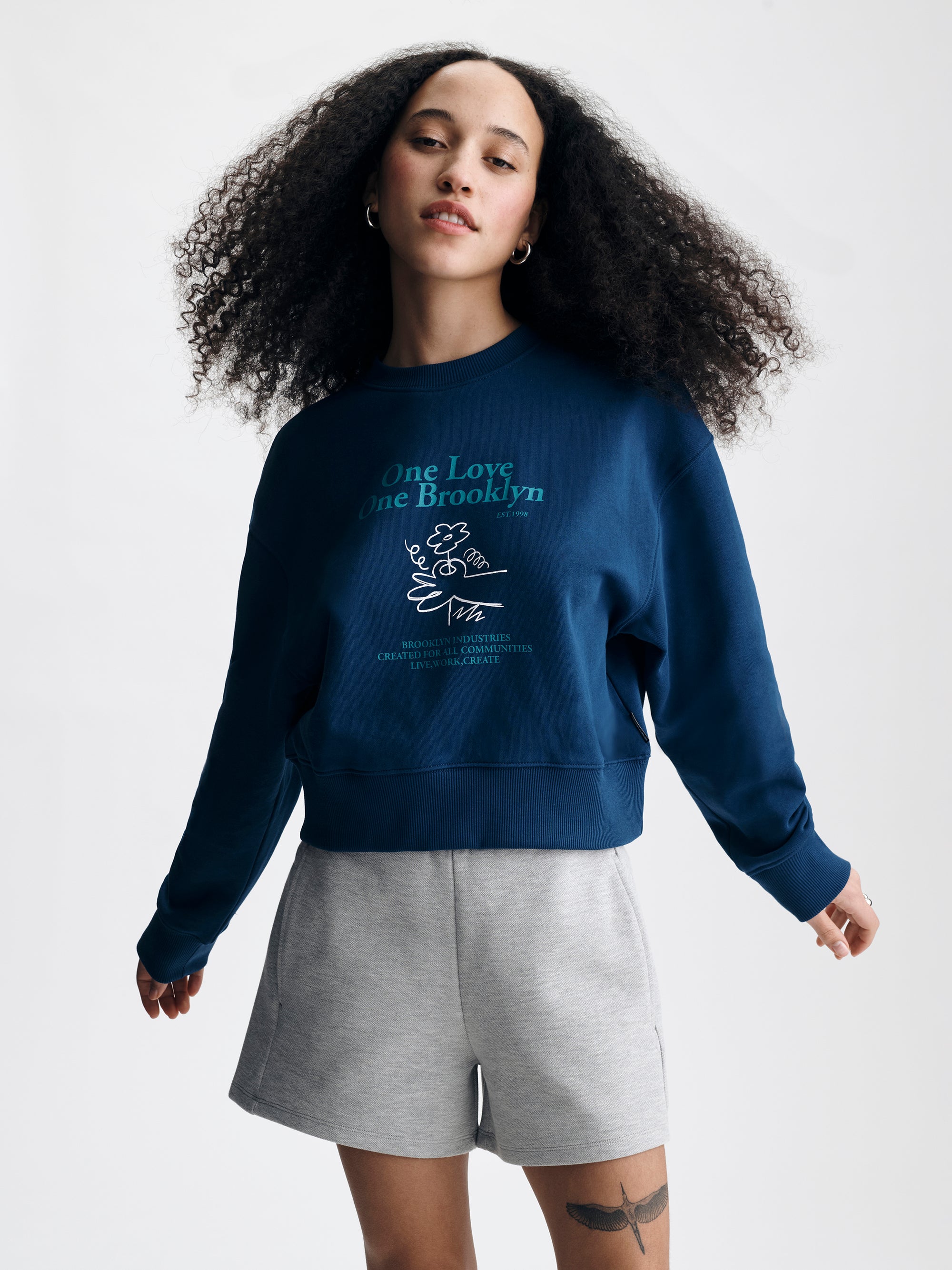 Women's One Love One Brooklyn Sweatshirt in Navy Peony - BROOKLYN INDUSTRIES