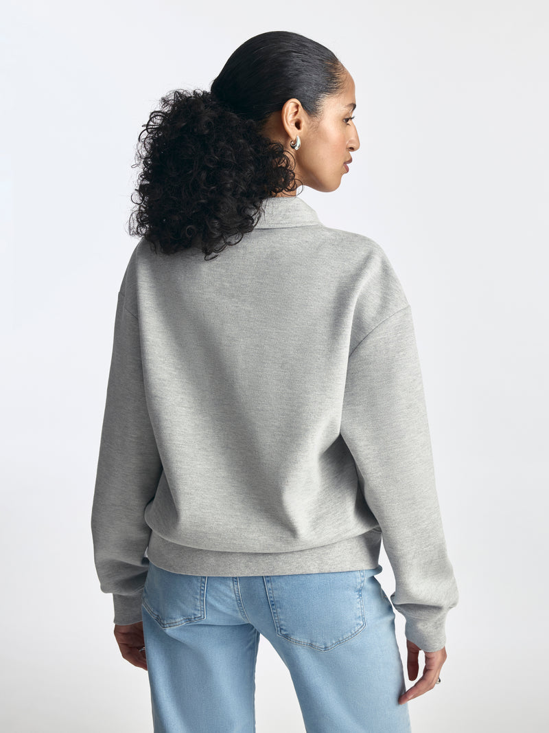 Women's Pique Polo Sweatshirt in Light Grey Melange - BROOKLYN INDUSTRIES