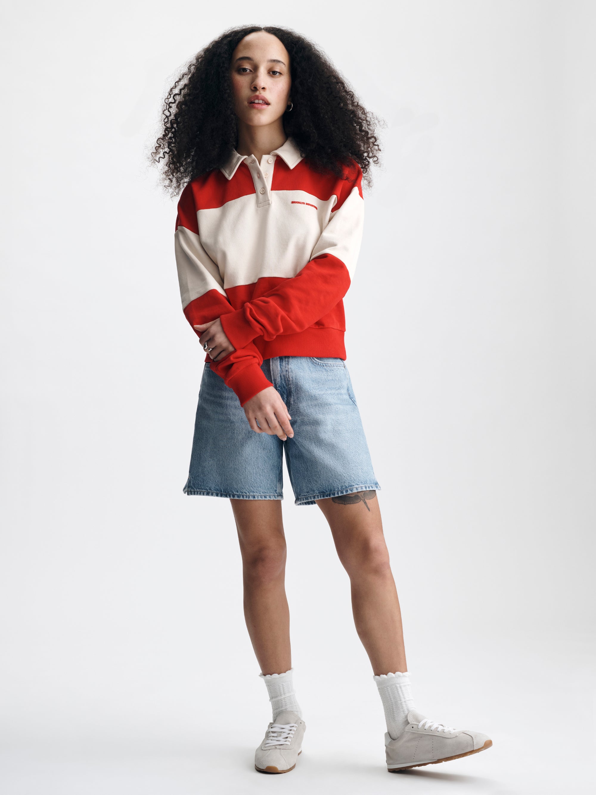 Women's Logo Rugby Polo Sweatshirt in Goji Berry - BROOKLYN INDUSTRIES